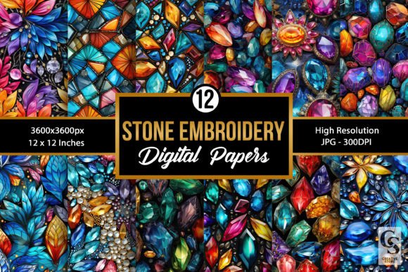 Review: Colorful Stone Embroidery Digital Papers