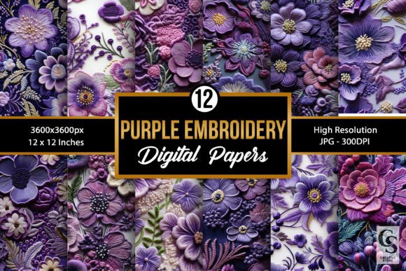 Reviewing Purple Floral Embroidery Digital Papers